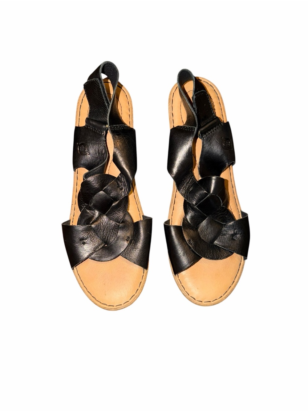 Børn Ithica Women’s Size 8M Black Leather Wedge Sandals Braided Slingback